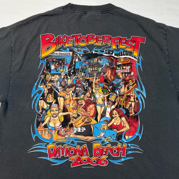 Vtg Biketoberfest Mens Biker T-Shirt Sz Large Y2K Faded Black B6 - Picture 4 of 8
